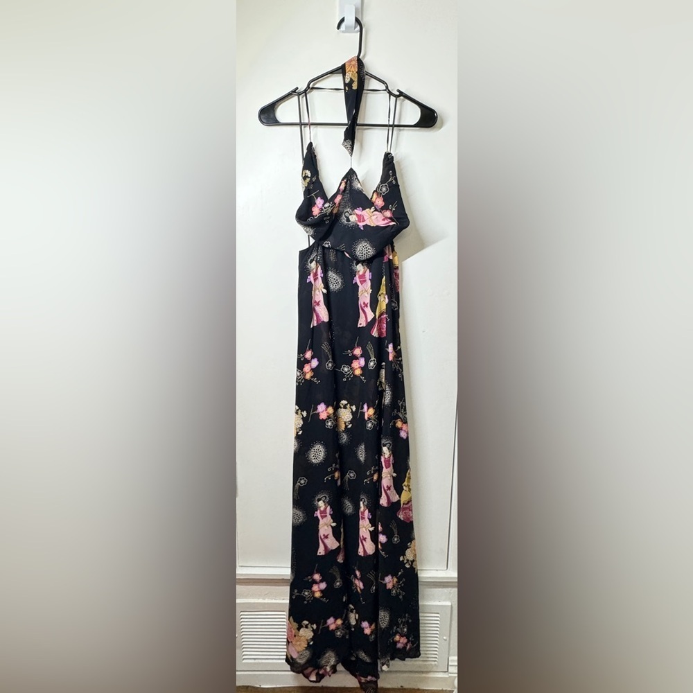 RARE Reformation Sutherland Kyoto Geisha Black Floral Tie Back Dress Size 6 - Picture 9 of 16